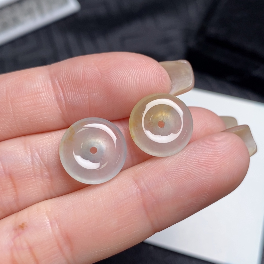 翡翠未镶嵌耳饰冰飘黄翡小扣子
