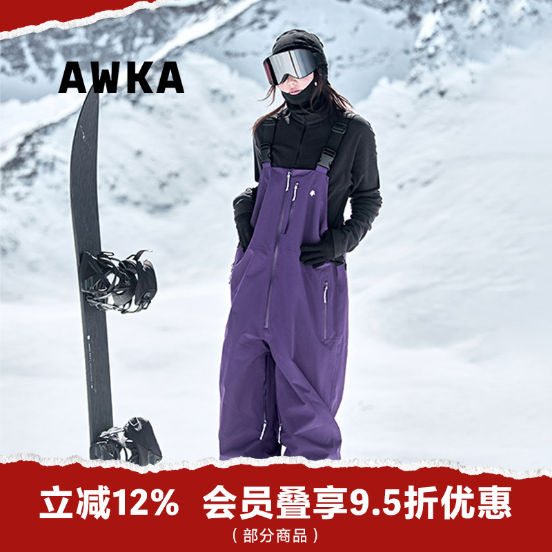 awka【25雪季上新】滑雪背带裤女男士单板3L防风防水滑雪服BDK104