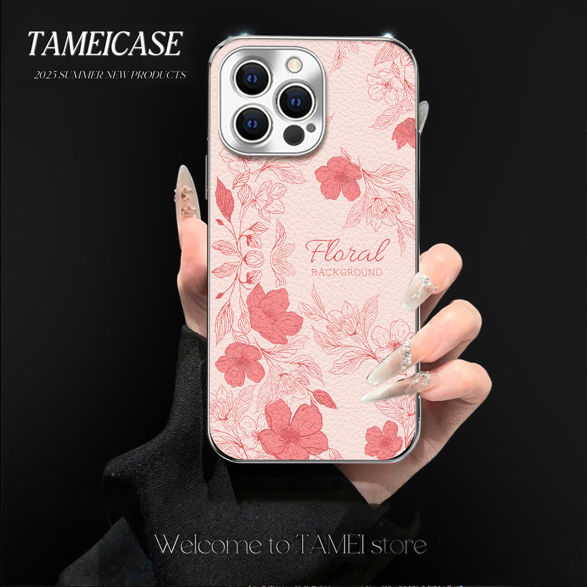 线稿花朵电镀羊皮适用iPhone17苹果16华为vivo女oppo小米15手机壳