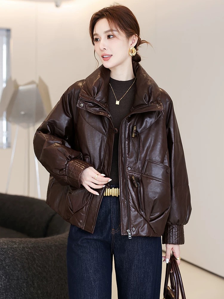 高级感油蜡真皮羽绒服皮衣时尚洋气宽松版海宁皮衣外套冬季新款