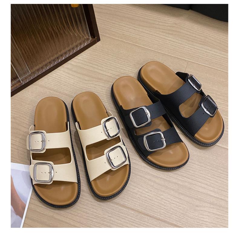 【几乐】2025新款凉拖款韩版勃肯拖鞋女夏季新款一字带方扣外穿凉拖