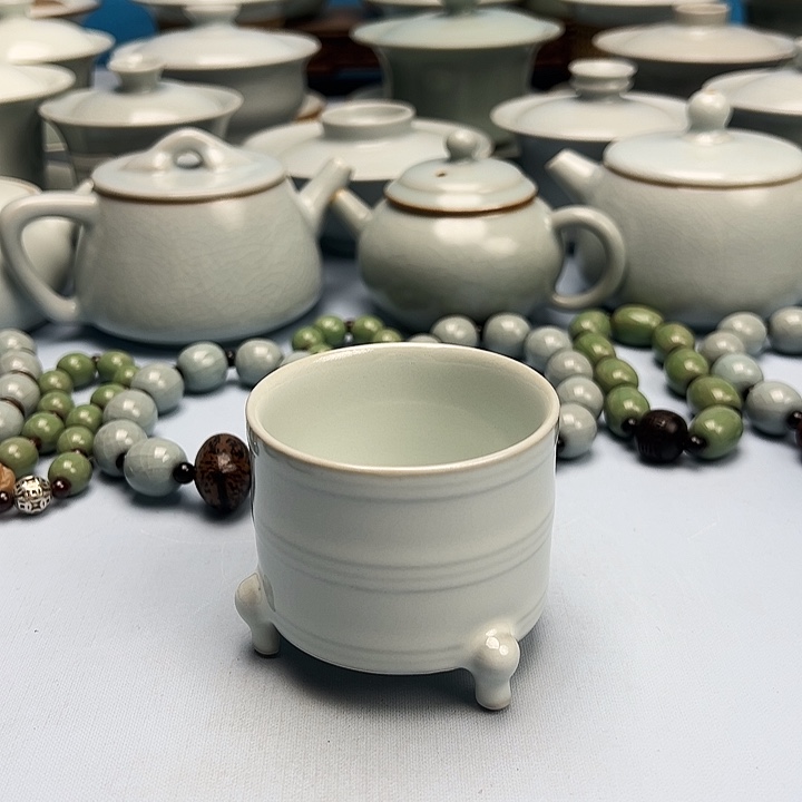 杯月白釉三足杯原矿原釉原产地