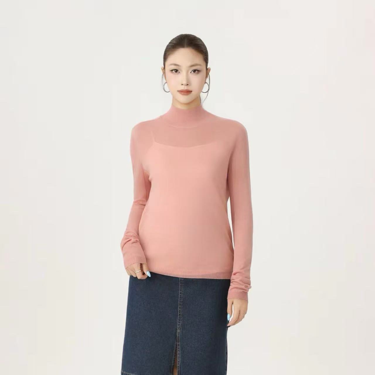 AMASS/阿玛施秋冬新款百搭打底衫修身高领纯色长袖针织衫538092
