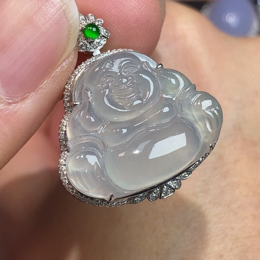 翡翠颈饰18K金镶嵌佛公