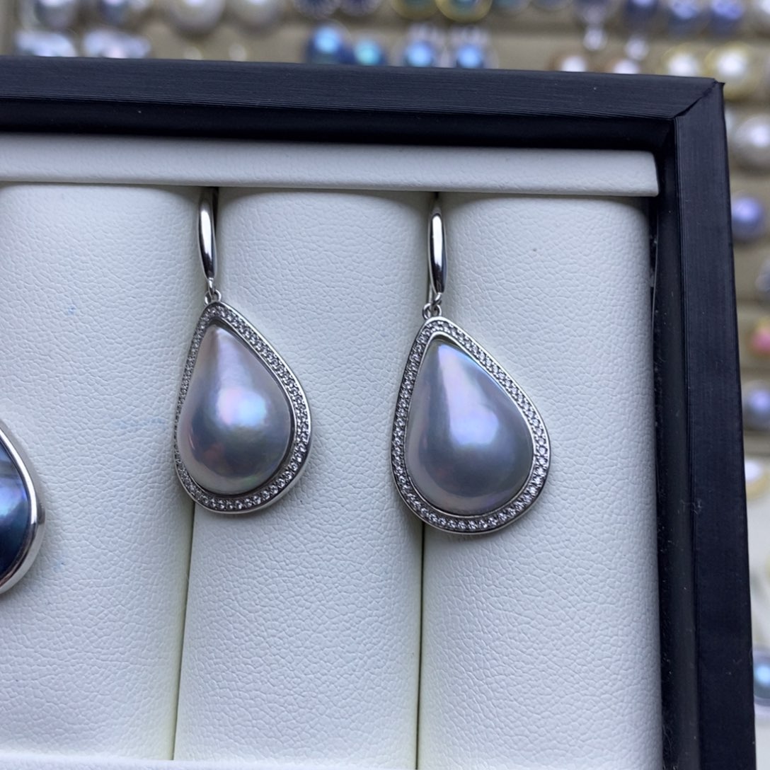 拼合珍珠（马贝珠）耳饰银S925镶嵌