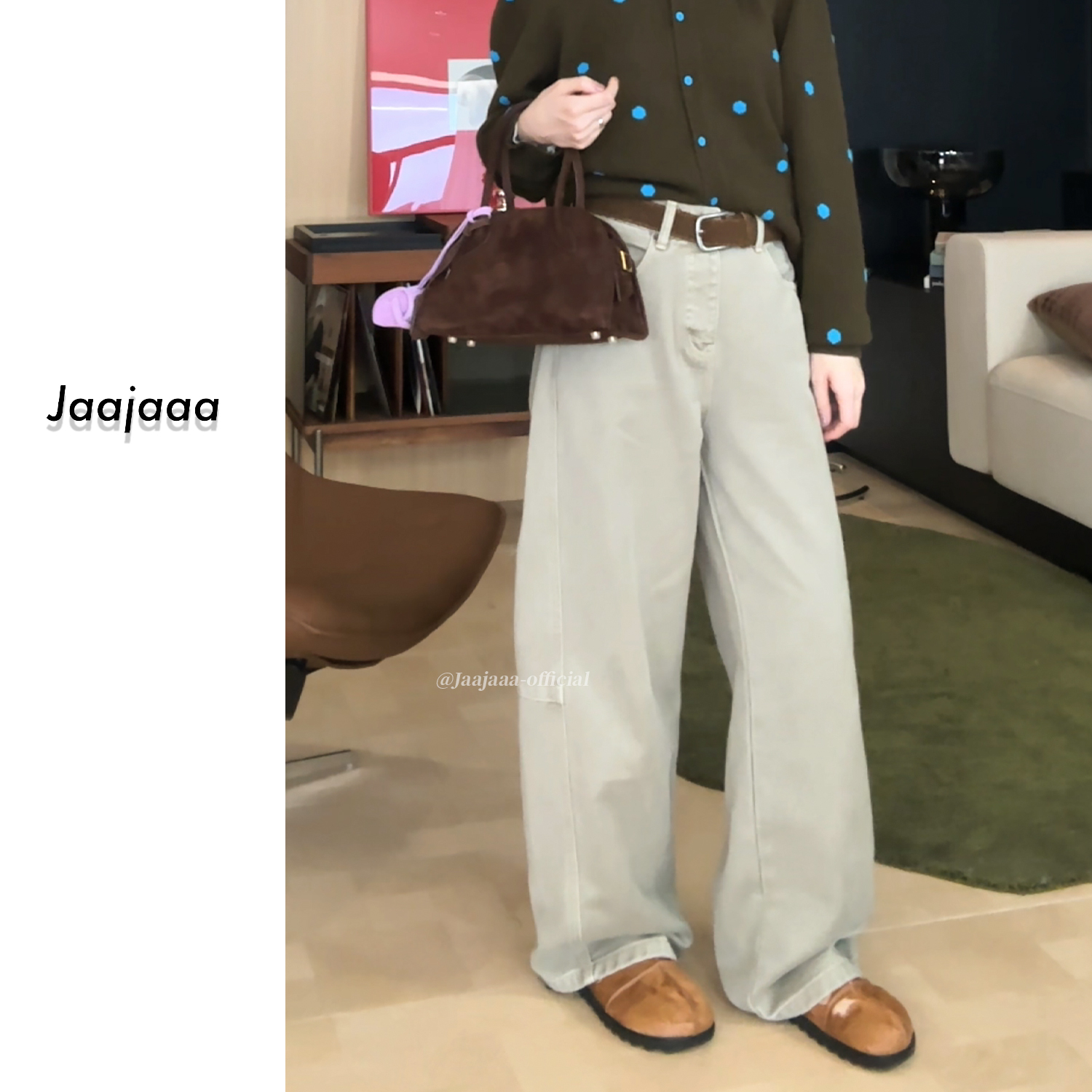 Jaajaaa雪松暖香 复古纯色直筒阔腿百搭加绒加厚弯刀牛仔裤/BCBG