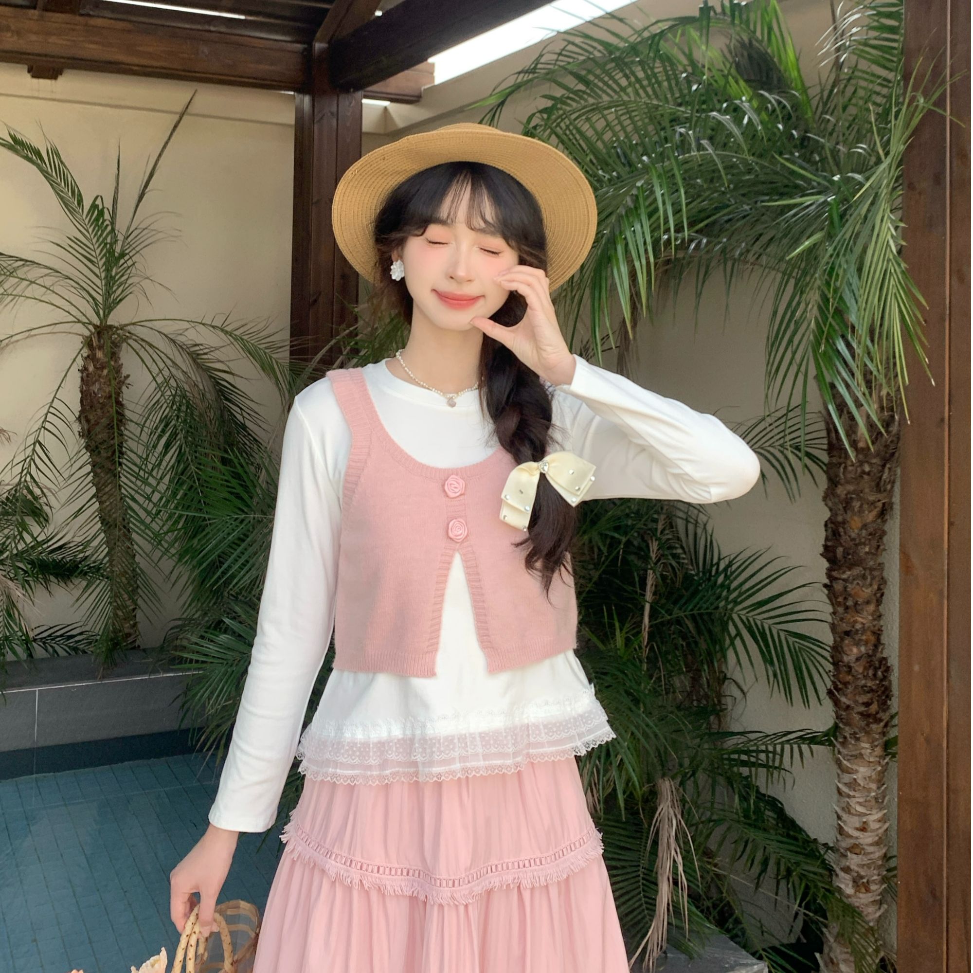 慕兔衬衫叠穿马甲女春装2025新款亮色上衣茶风穿搭两件套