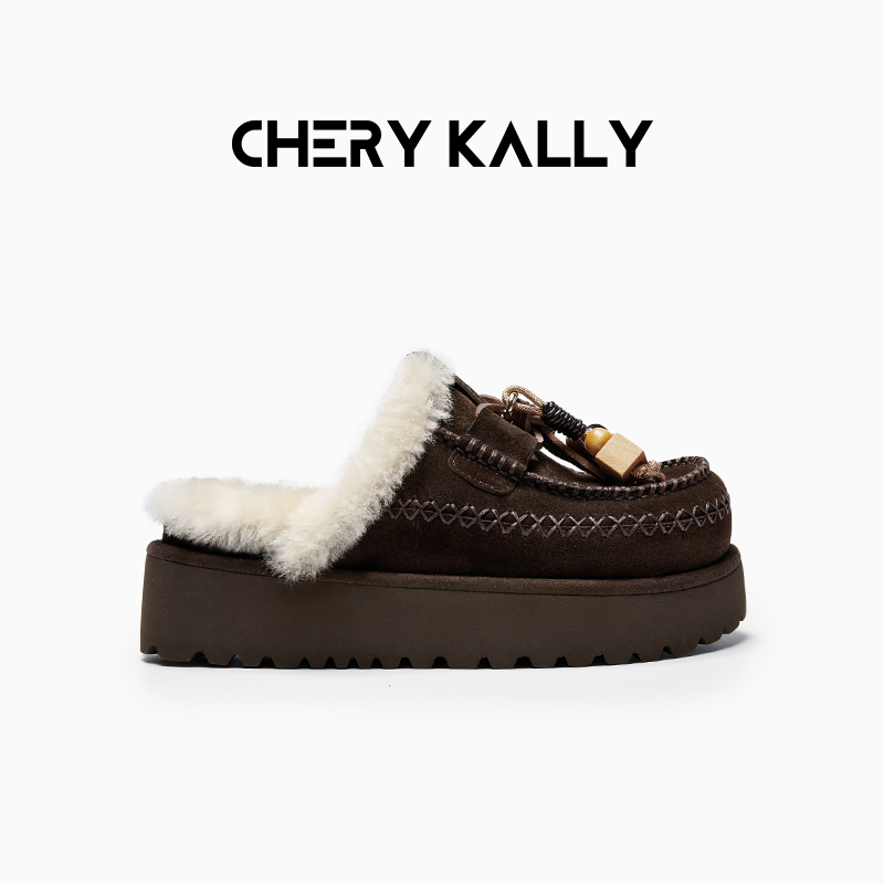 CHERY KALLY厚底毛毛拖鞋女新款外穿秋冬时尚厚底勃肯鞋964XT5579
