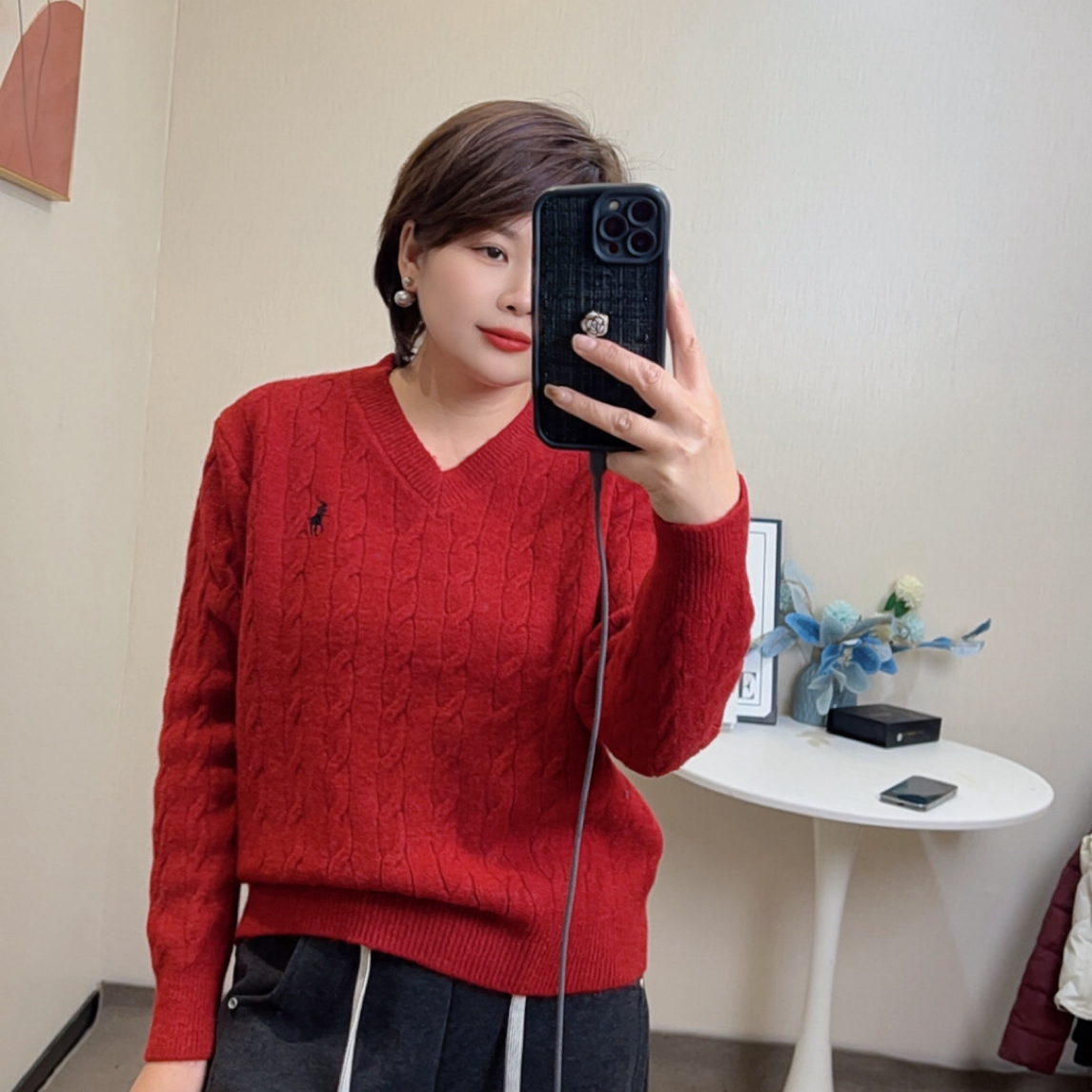 秋冬新款韩系V领花纹毛衣6358