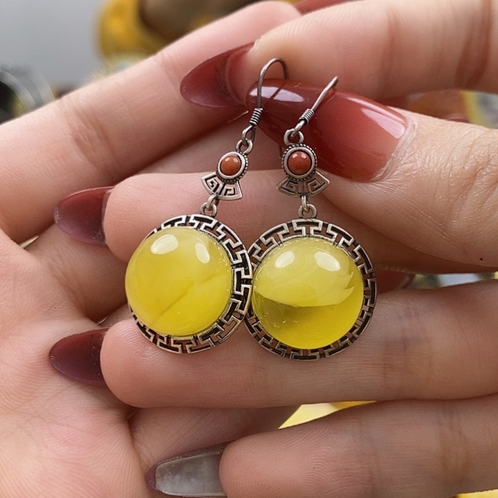 琥珀耳饰未镶嵌耳环