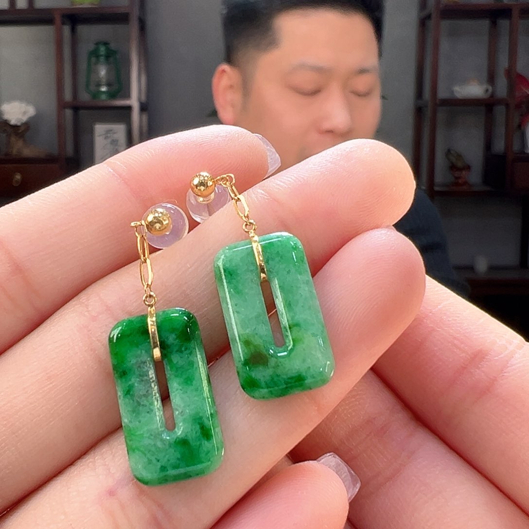 翡翠耳饰18K金镶嵌耳环31