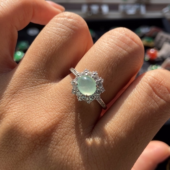 翡翠戒指银S925镶嵌戒指