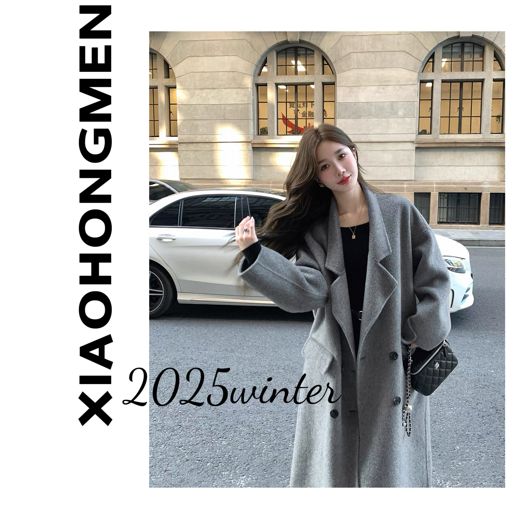 B058 高级感秋冬羊毛大衣女2025韩系新款双面羊毛慵懒大衣外套