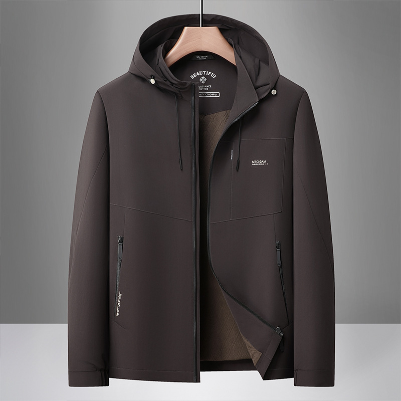 2025年秋季新款男士加肥加大码时尚休闲立领连帽夹克男外套