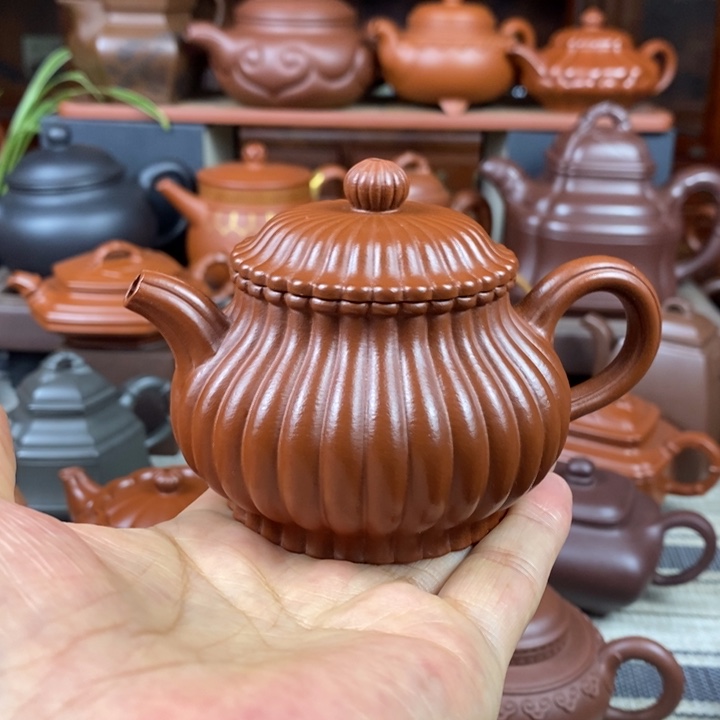 紫砂茶壶筋纹潘壶180cc原矿赵庄朱泥双十一特价