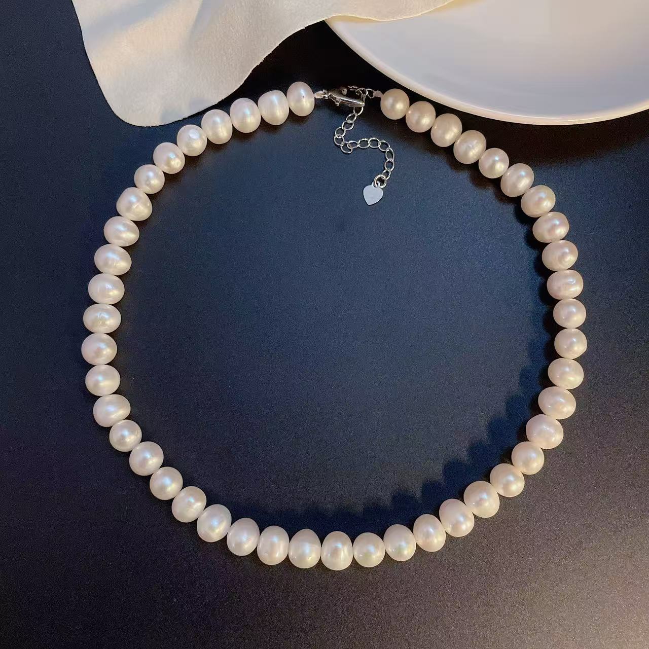 天然淡水无核珍珠A199#9-10M鸡蛋圆无核珍珠项链