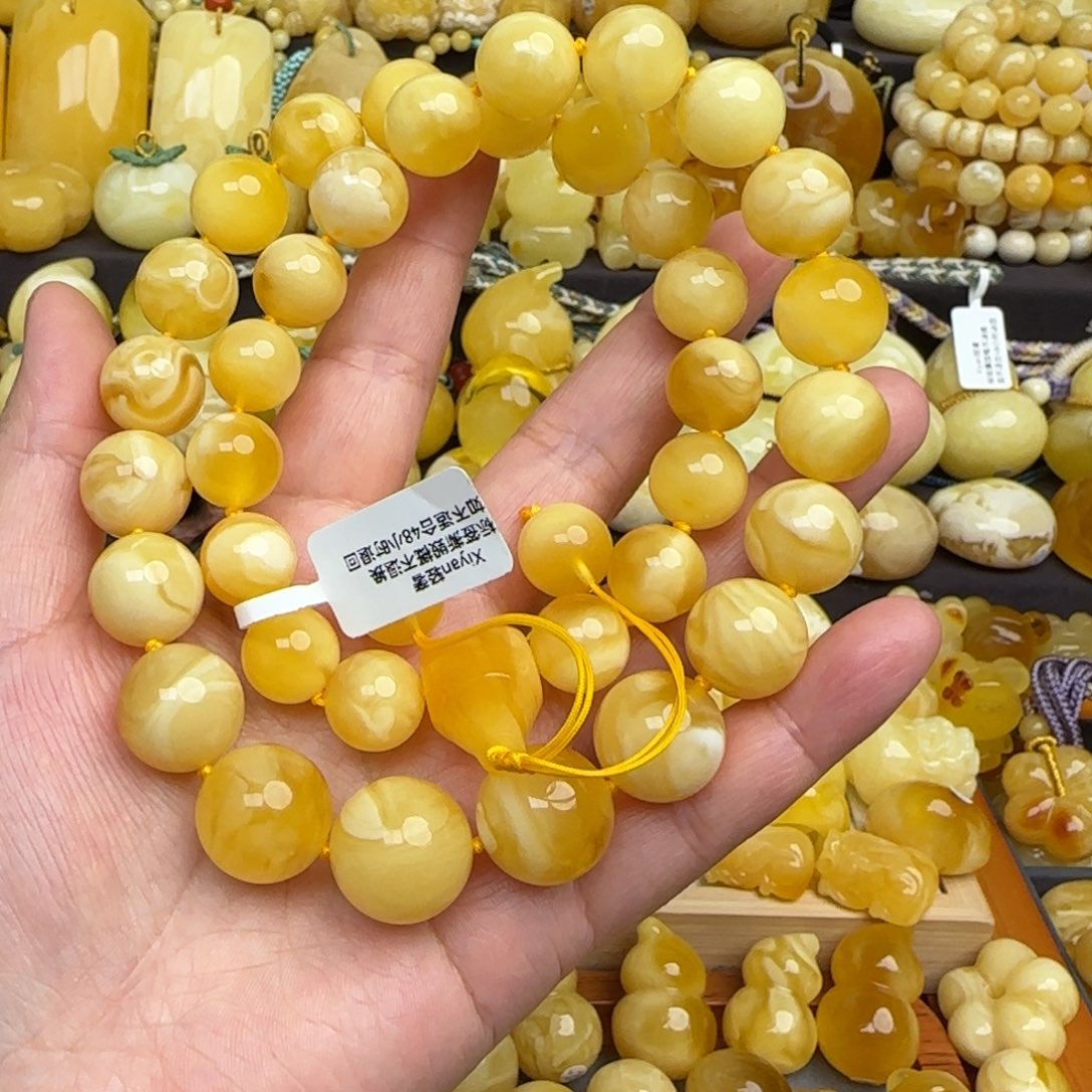 蜜蜡项链未镶嵌天然俄料溶洞妖花蜜蜡项链塔链