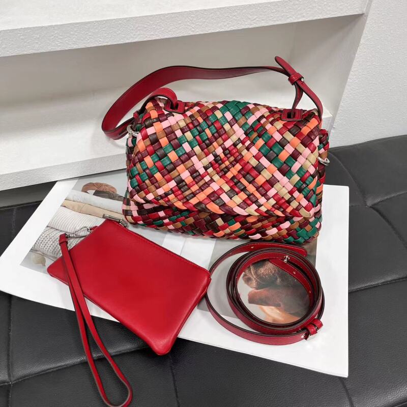 编织托特包撞色大容量单肩斜挎包 （ANSON）