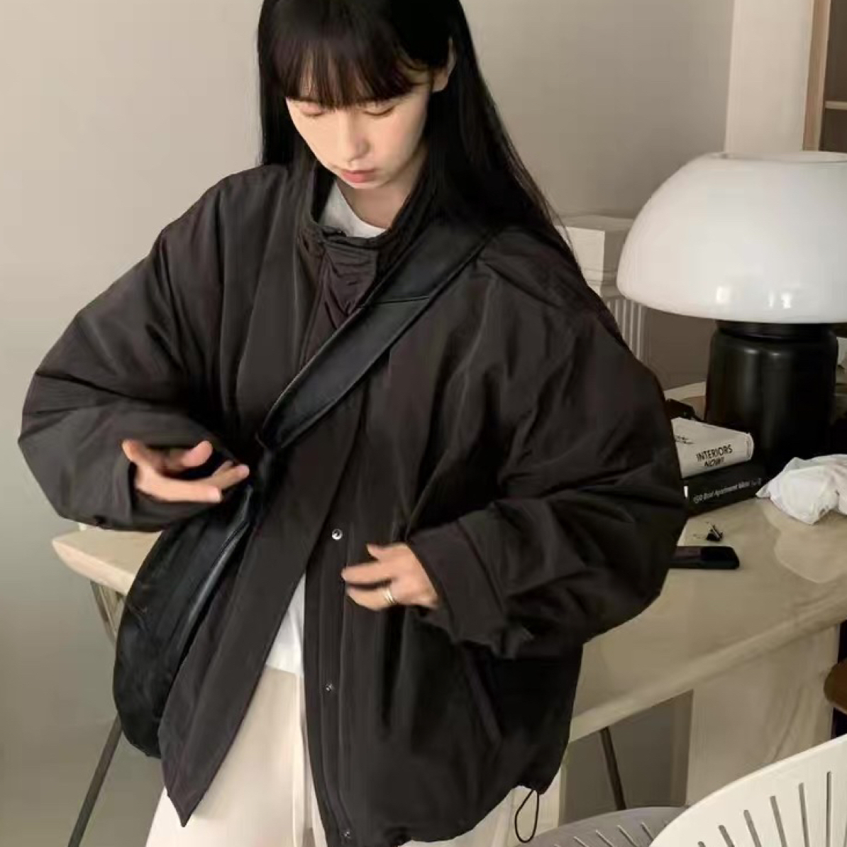 jinsim韩国东大门保暖棉服夹克宽松简约外套女棉衣