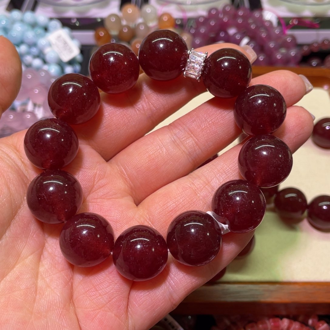 石英质玉手链未镶嵌17mm鸽血红