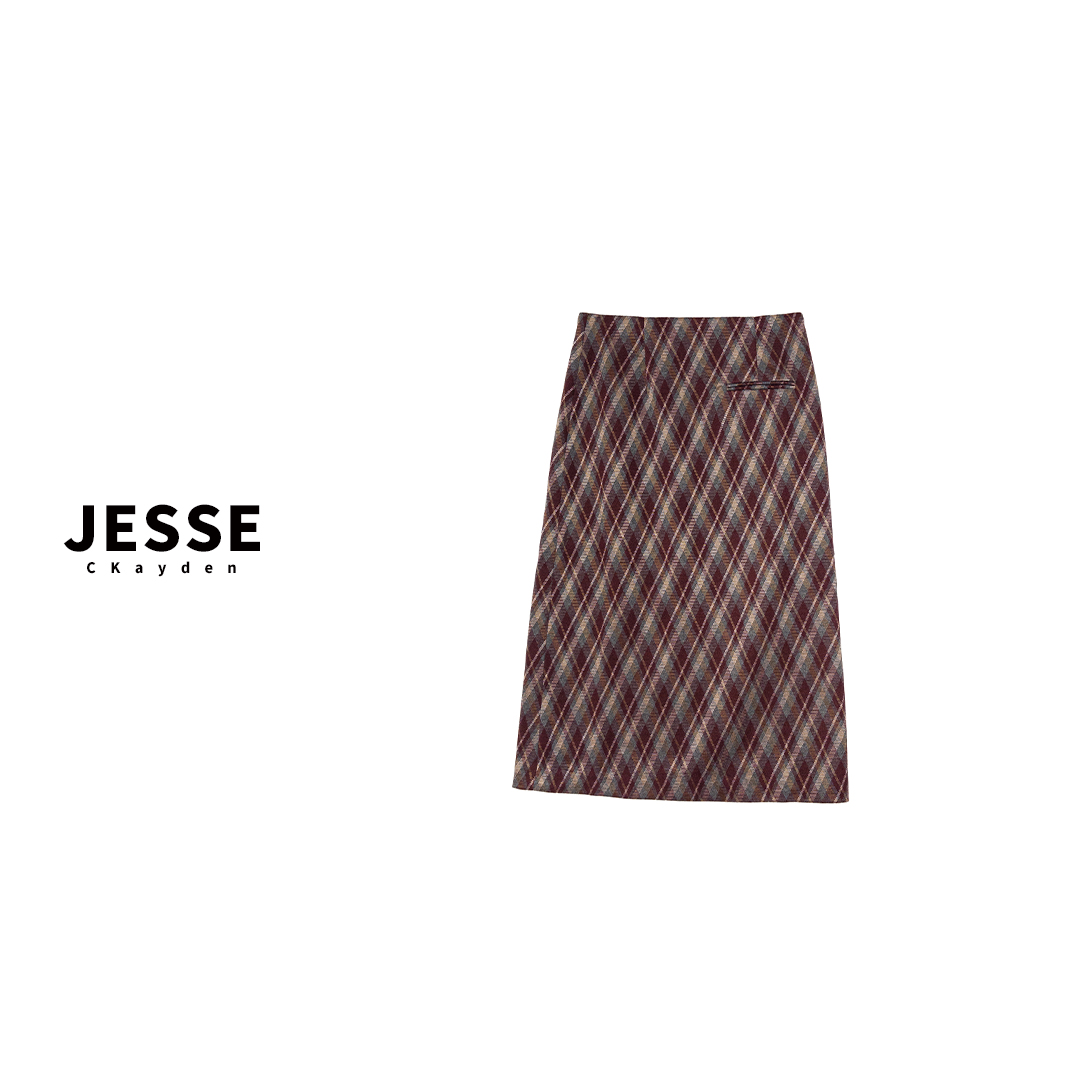 格子格纹千鸟格女士提花时尚棋盘格遮肉半身裙松紧带SS0484