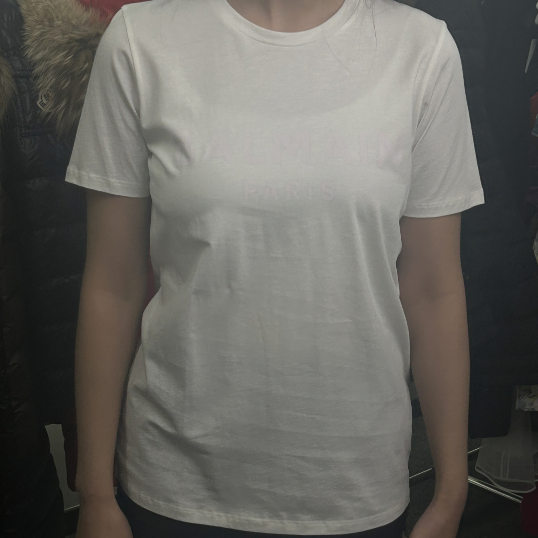 99新 BALMAIN/巴尔曼 HZ全新带吊巴尔曼粉色logo白色短袖h331