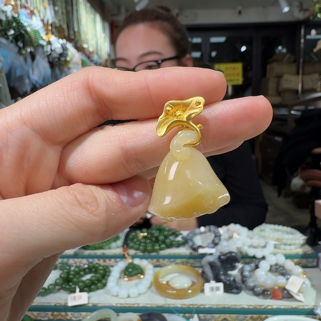 和田玉18K金镶嵌手链