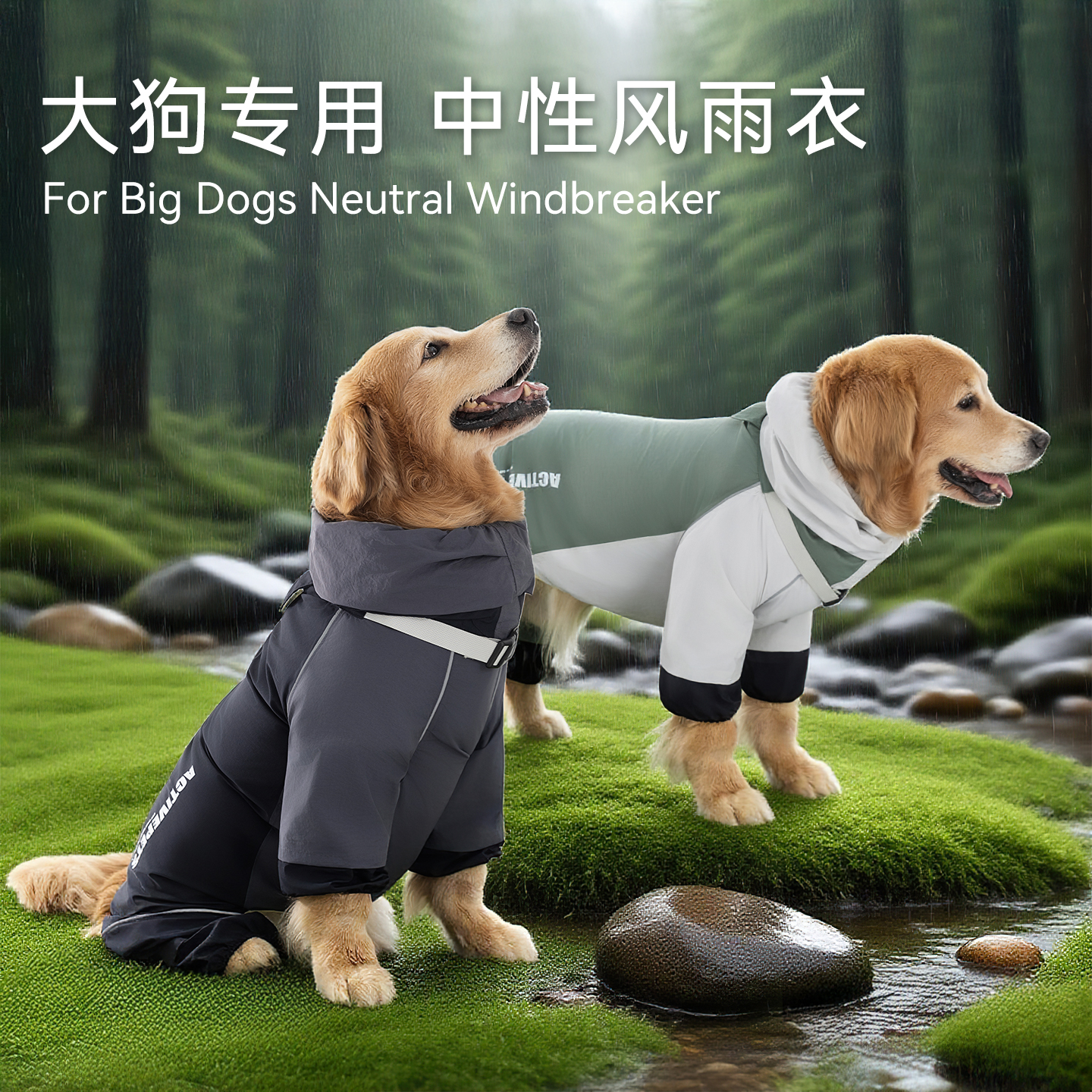 嬉皮狗—狗雨衣拼色中性风大狗高领雨衣中大型犬雨天防水衣服6157