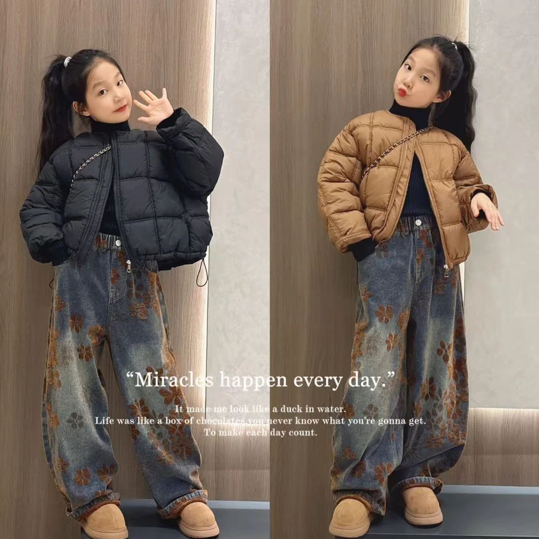 女童时尚短款棉服2025冬季新款韩版宽松加厚保暖面包服加绒卫裤子