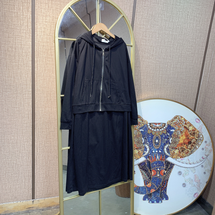 BQ830孕妇黑色连衣裙两件套90-130