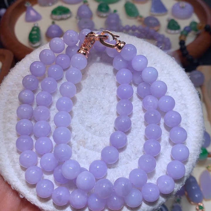 翡翠颈饰未镶嵌粉紫颈链