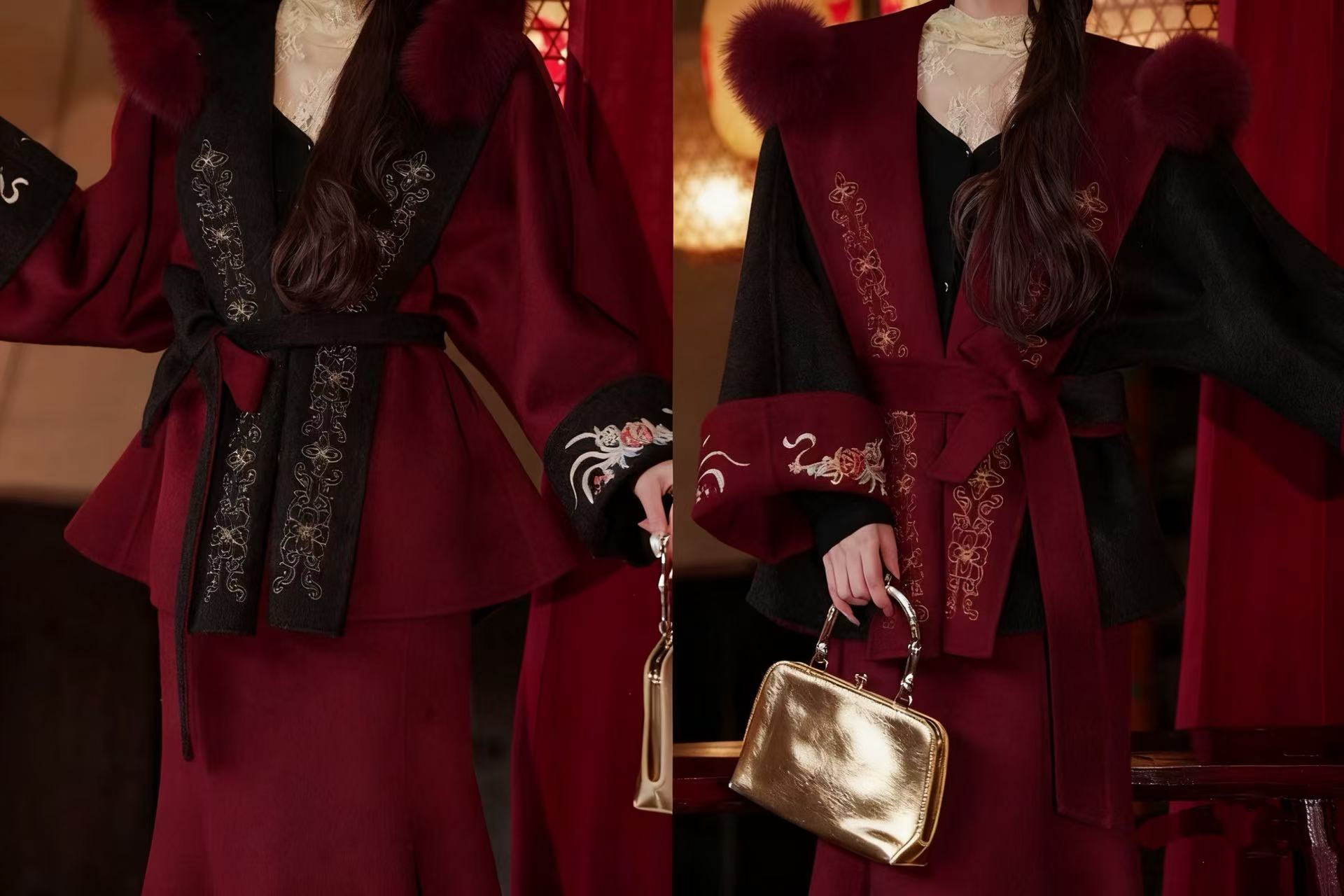 【惊鸿】新中式秋冬100绵羊毛双面可穿外套