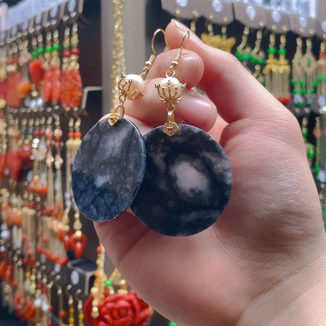 翡翠耳饰合金翡翠