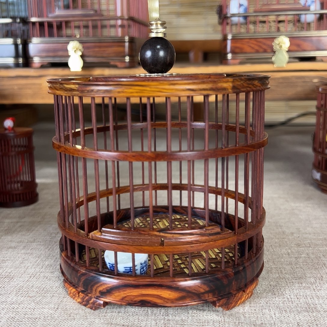 踏***云榫卯拼接，微凹黄檀圆笼一个