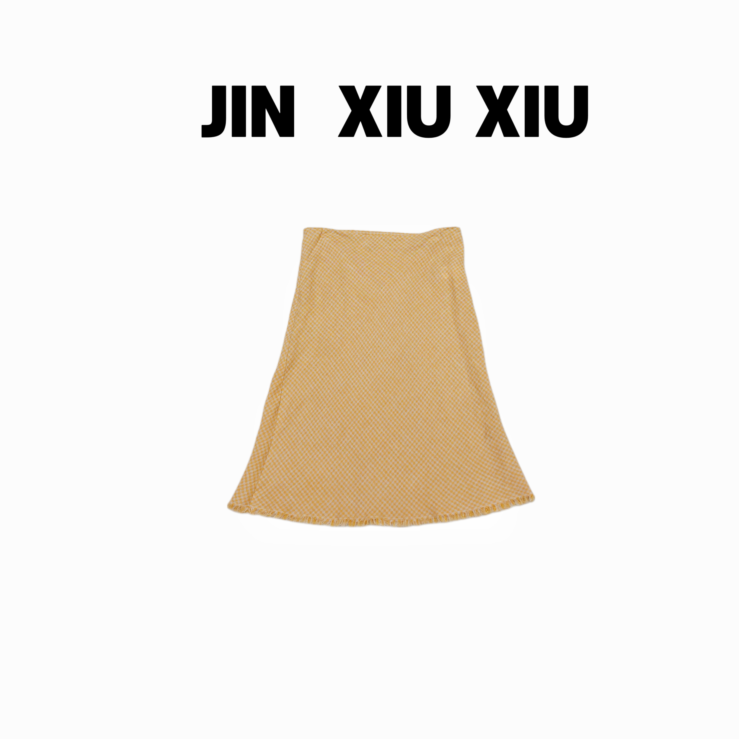 JINXIUXIU夏季新款格子流苏侧面拉链百搭设计感韩系甜美半身裙112