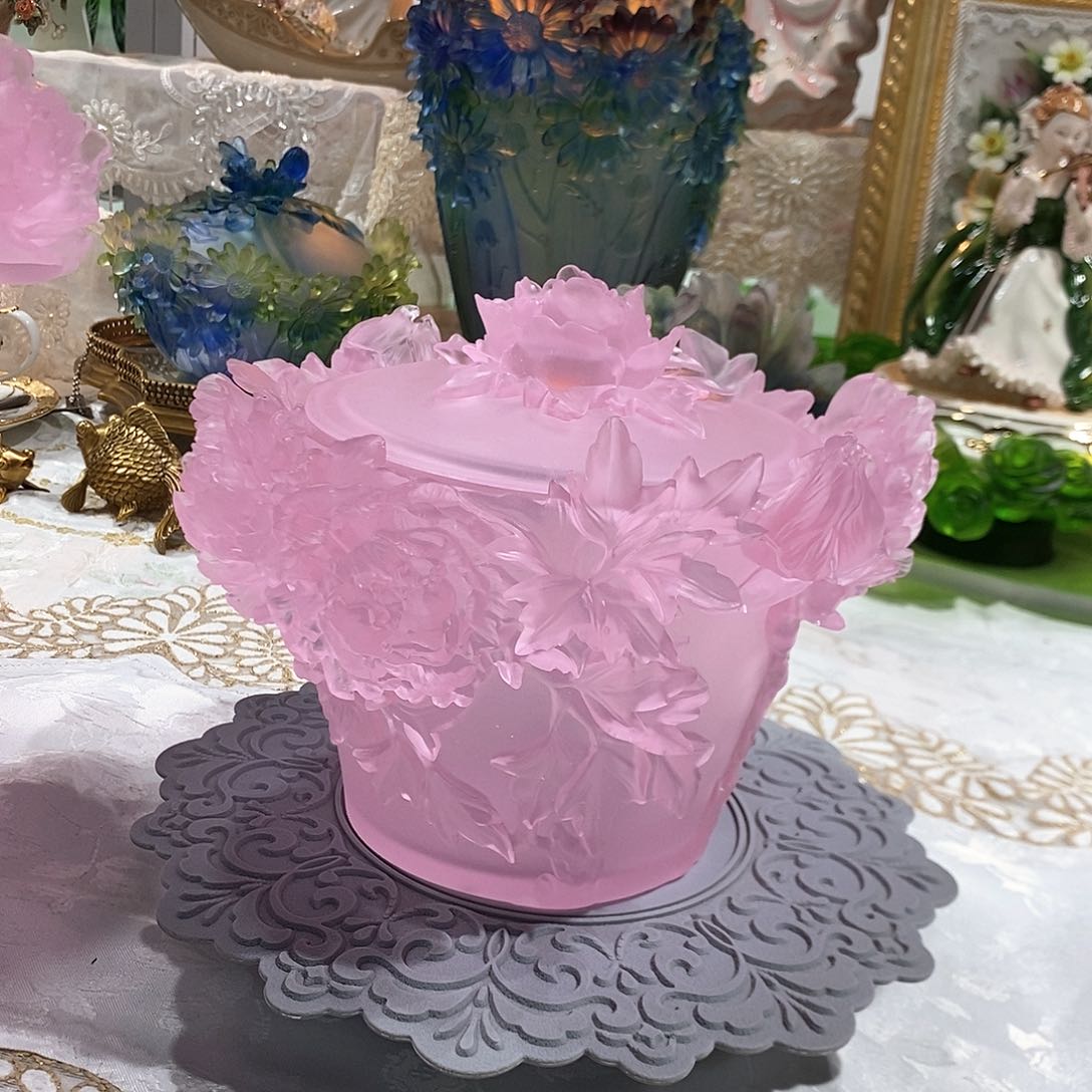 摆件QAA315脱蜡水晶牡丹花糖罐