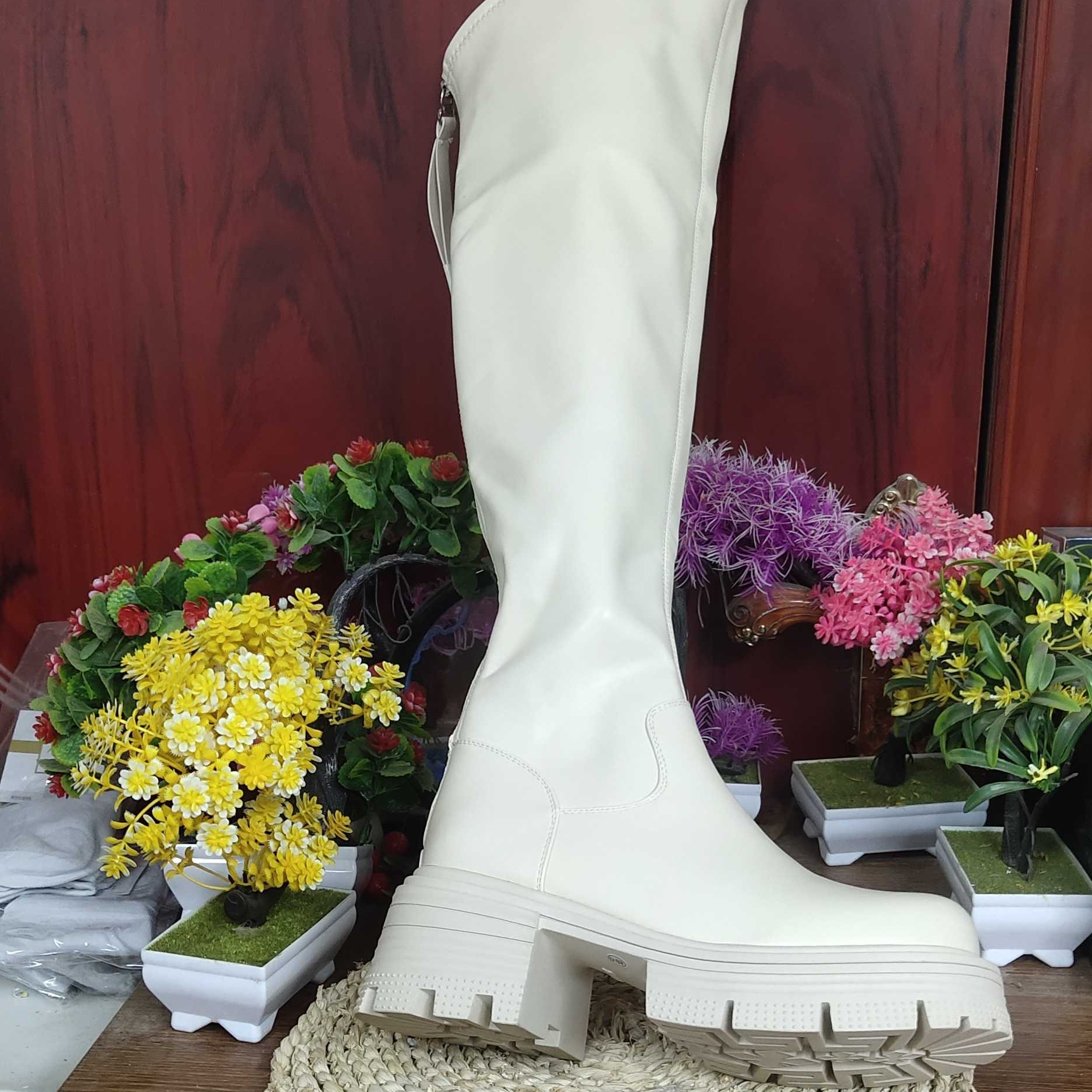 缘缘厚底圆头过膝气质纯色时尚女鞋637