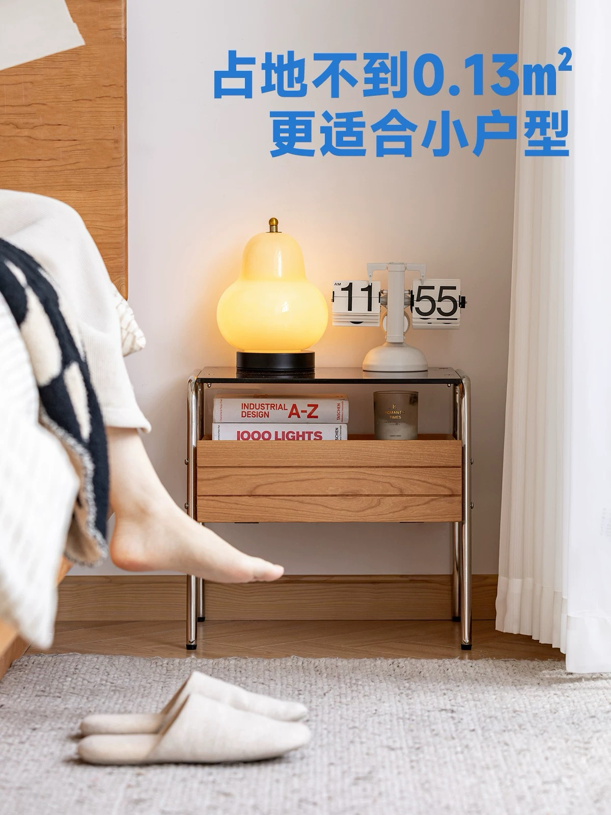 镜湖床头柜樱桃木边柜北欧卧室小户型省空间家用实木收纳柜