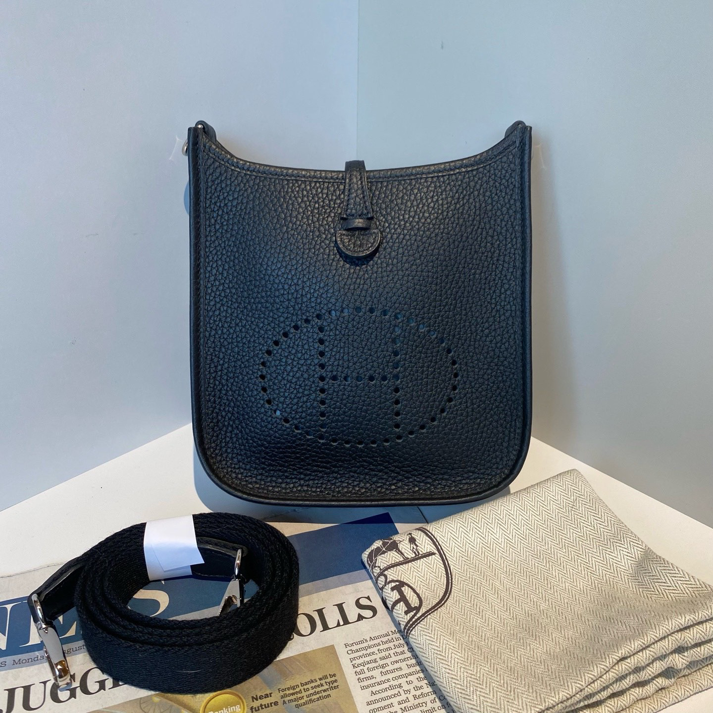 99新 Hermes/爱马仕 Hermes爱马仕 伊芙琳mini黑银 U刻