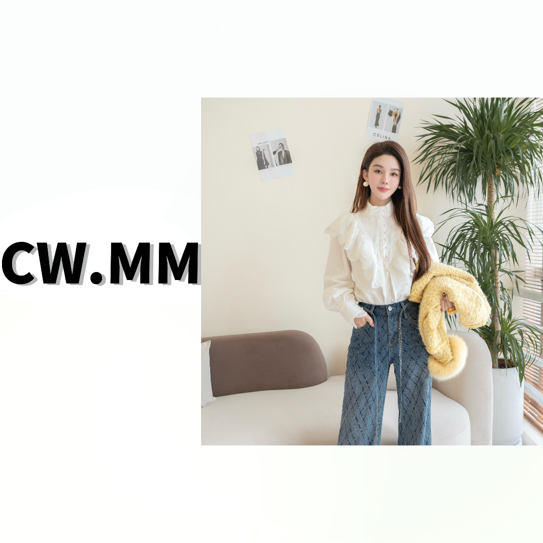 --CW.MM 2026春款新款立领设计感长袖荷叶边衬衣上衣-