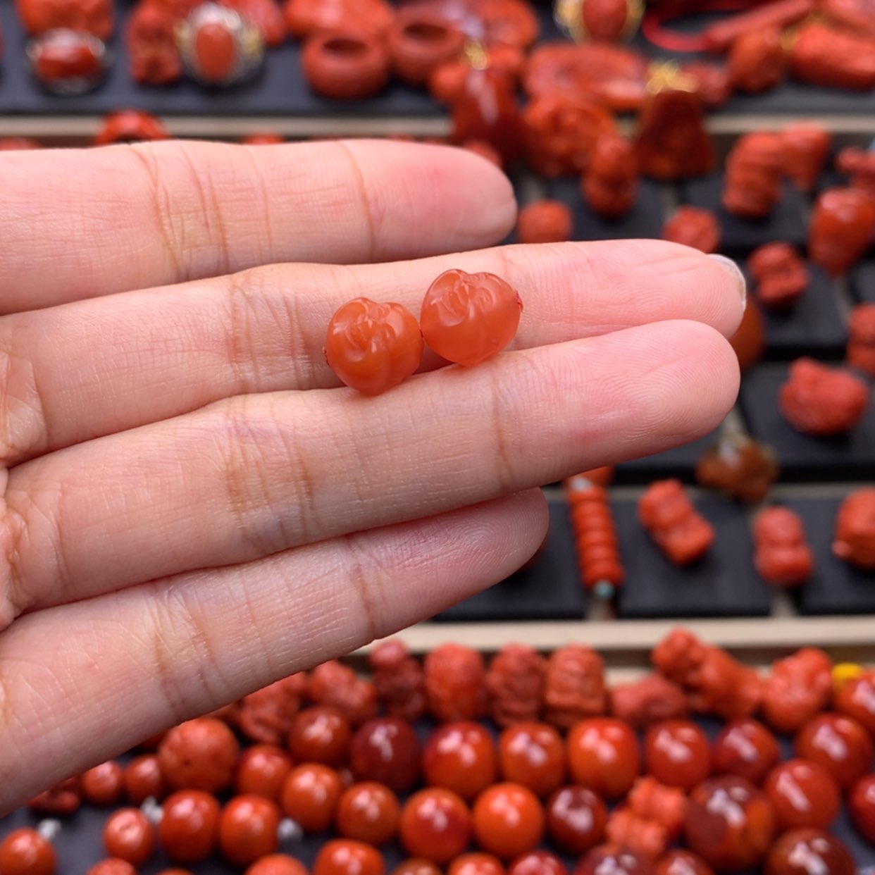 【闪购商品】南红玛瑙笑佛头对珠8mm➕未镶嵌