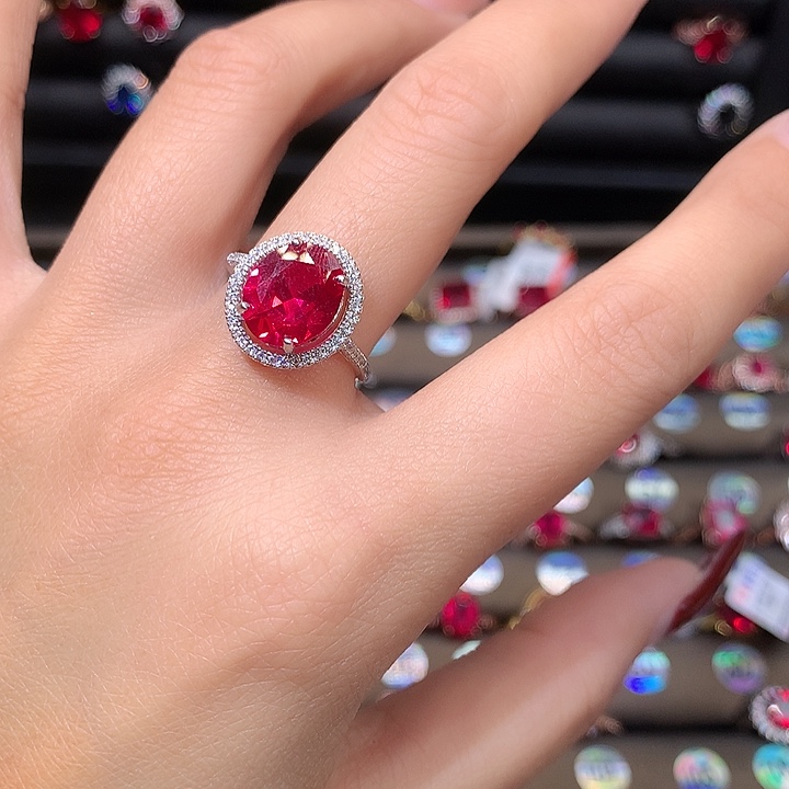 红宝石戒指银S925镶嵌911