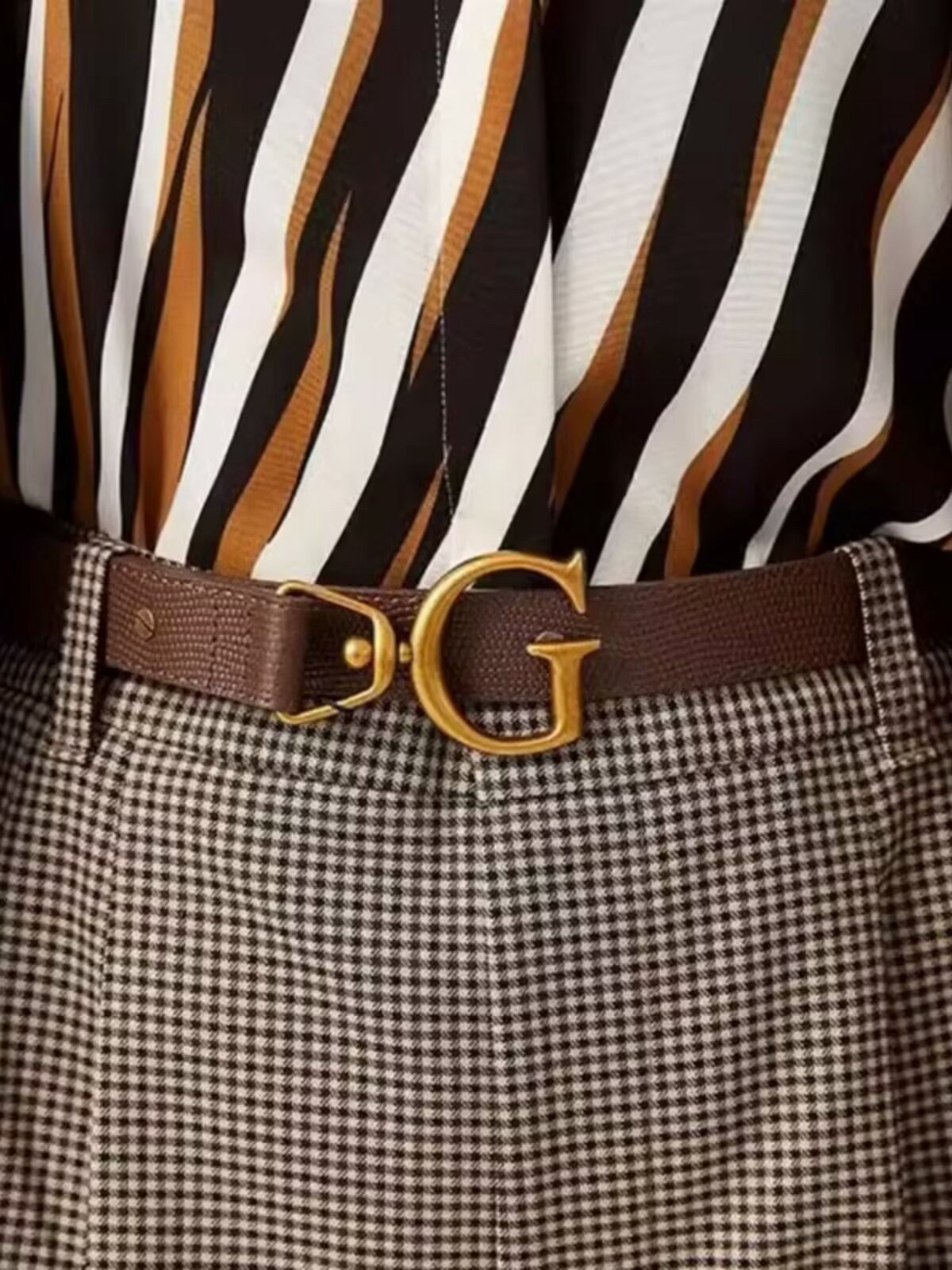 【商场同款】2025新款真皮压花复古G牛皮皮带棕色百搭女高级裤腰带