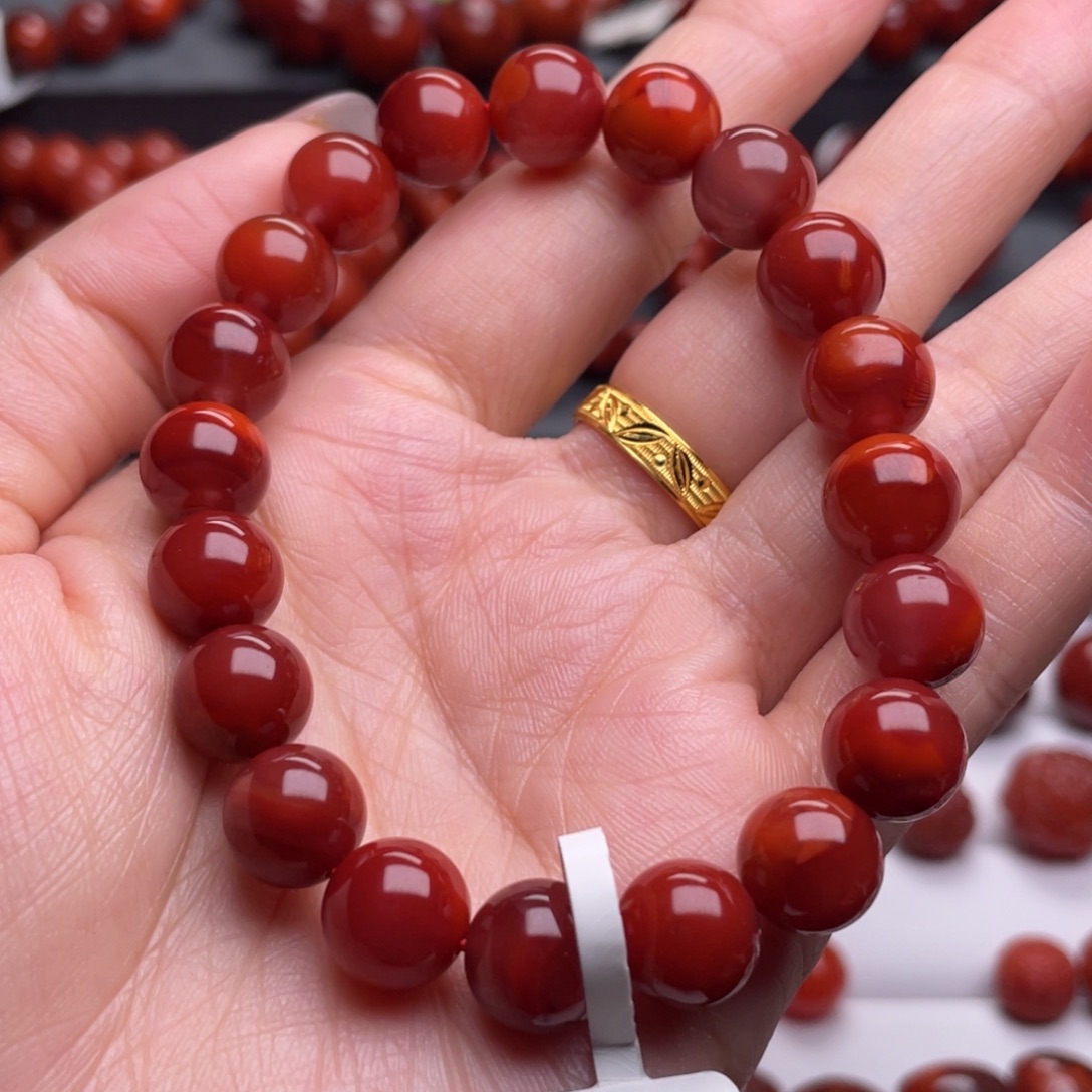 南红玛瑙未镶嵌手链10mm顶品瓦西双色手串