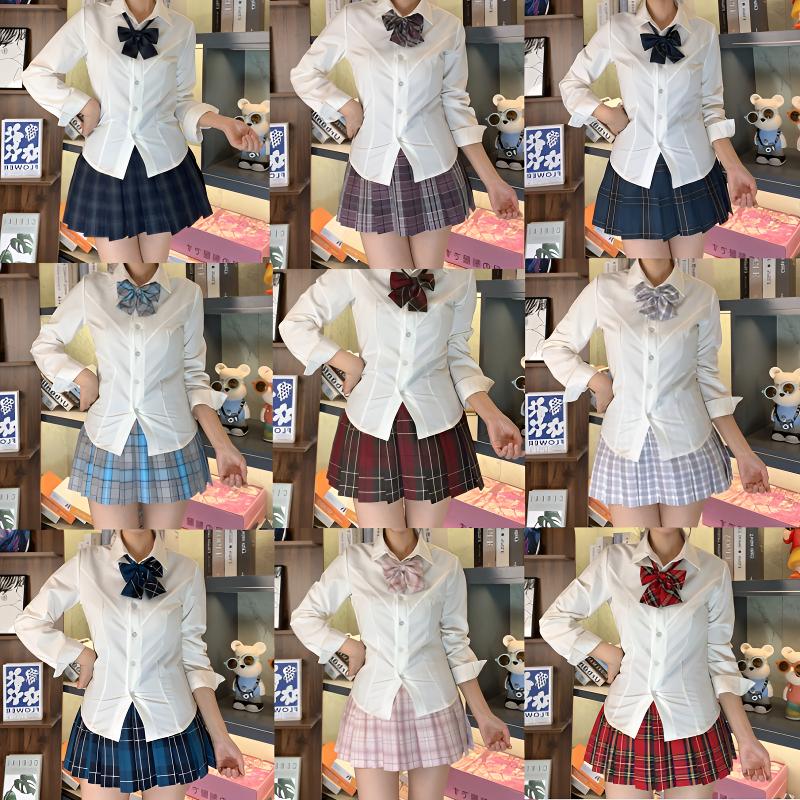 【长袖衬衣十件套】正版格裙JK制服短袖套装收腰衬衫学院风校供