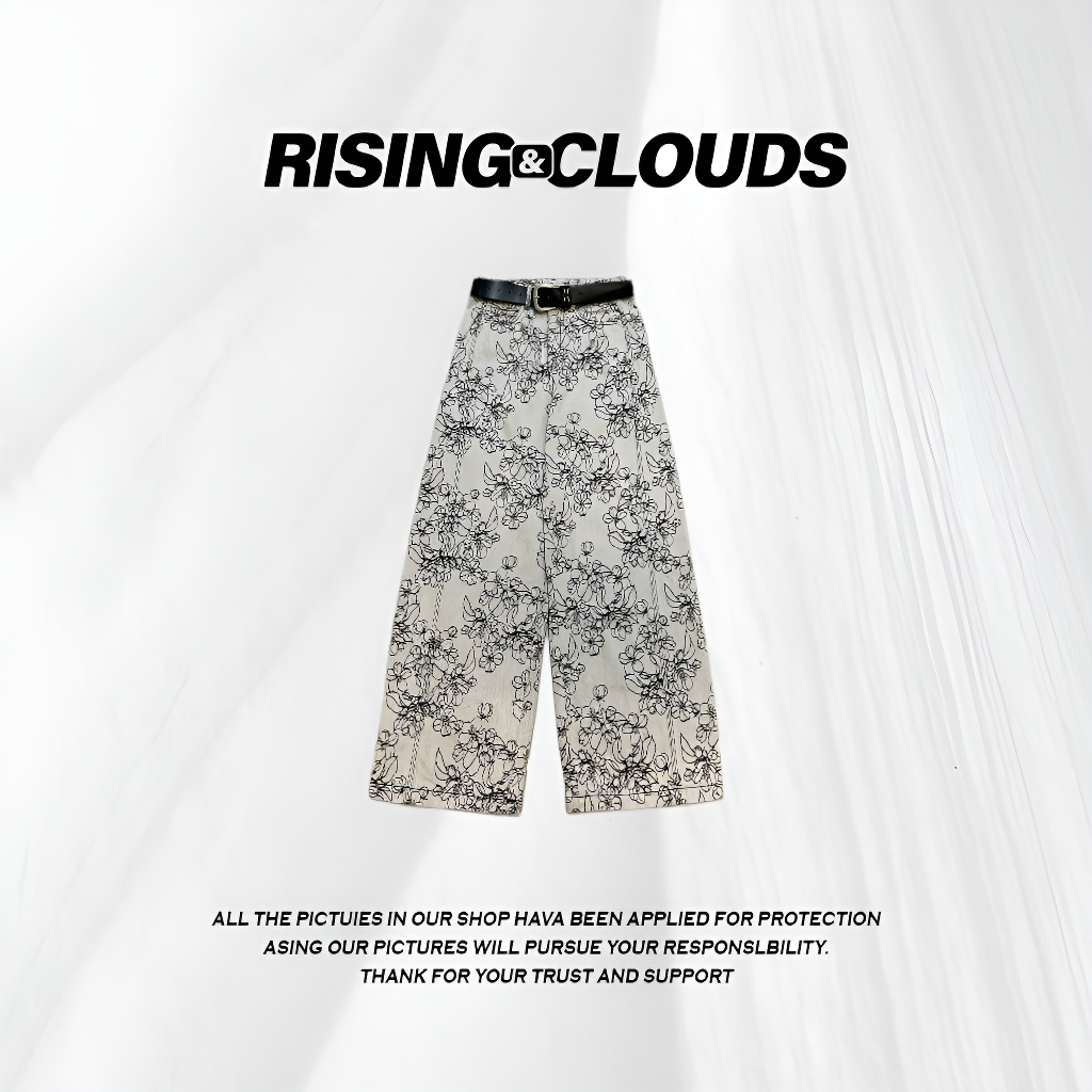 RISING&CLOUDS莎莎【花影】深圳南油时尚春夏碎花长直筒裤子030260