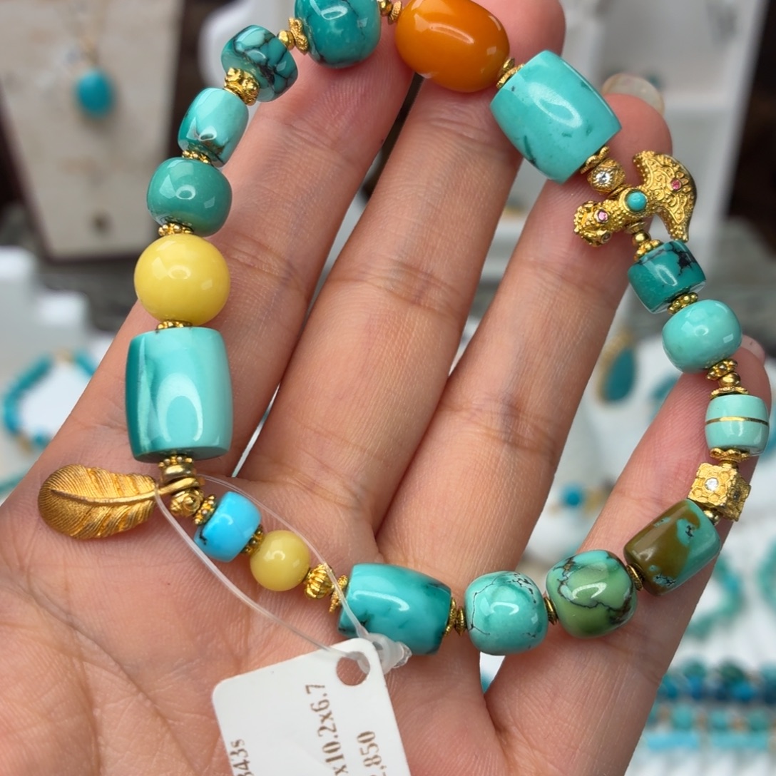 银S925镀金镶嵌绿松石手链