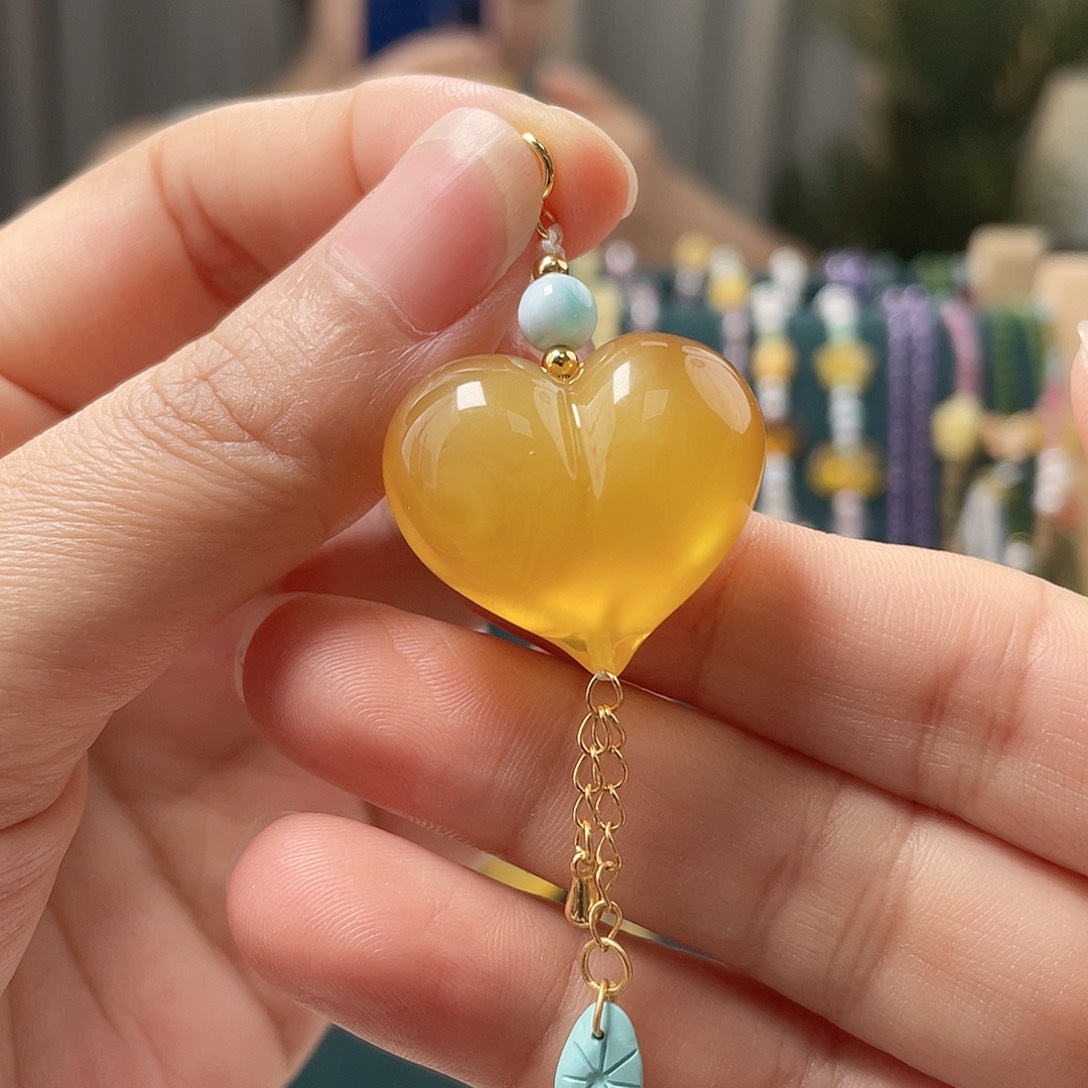 银S925镀金镶嵌琥珀裸石蜜蜡吊坠