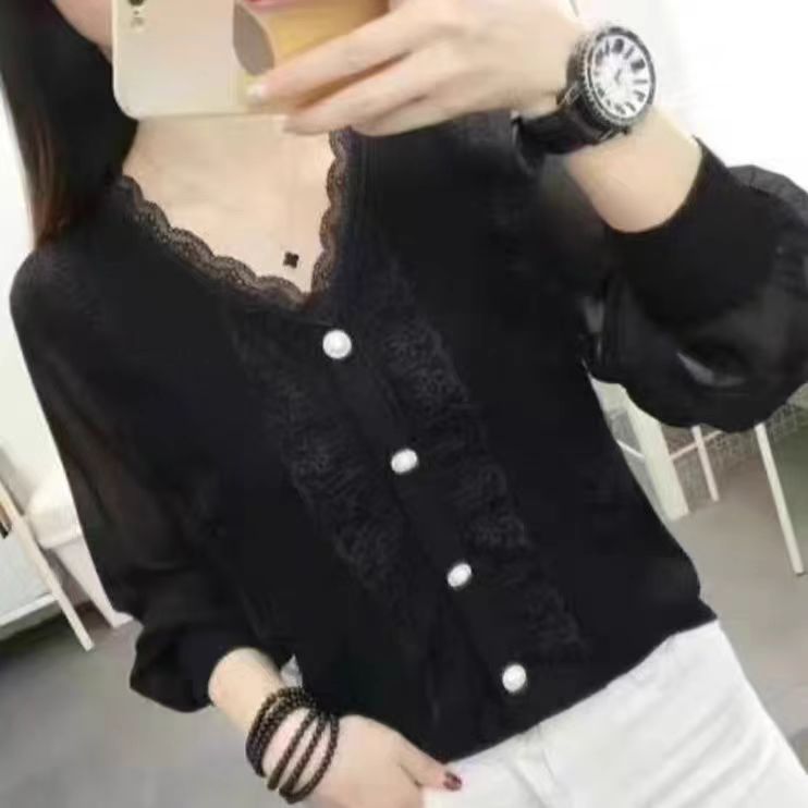  2025春季新款蕾丝衣t恤显瘦气质V领百搭打底衫时尚上衣女