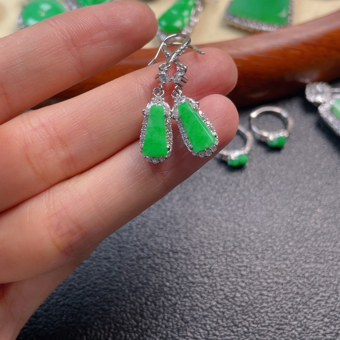 翡翠吊坠(不含链)银S925镶嵌耳坠